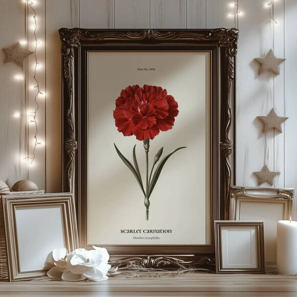 Original Vintage Red Carnation Art Print + Digital Copy, Ohio State Flower - Picture 2 of 10
